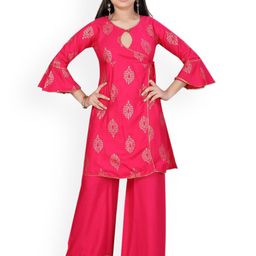 BAESD Girls Ethnic Motifs Printed Regular Pure Cotton Kurta with Palazzos-picture-15