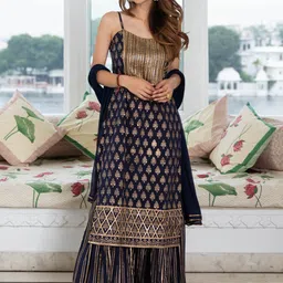 Lavanya The Label Women Blue Ethnic Motifs Pure Cotton Kurta with Palazzos & With Dupatta-picture-12