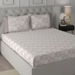 MASPAR Backyard Patio White Floral Printed 200TC Cotton Single Bedsheet & Pillow Cover-picture-31