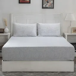 MASPAR Optimist Bloom White Printed 144 TC Cotton Double Queen Bedsheet & 2 Pillow Covers-picture-10