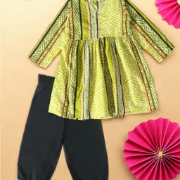 BAESD Girls Ethnic Motifs Printed Pleated Pure Cotton A-Line Kurti With Salwar-picture-17