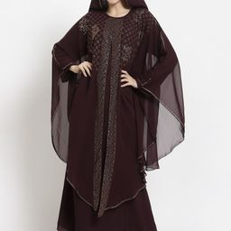 Arrabi Women Violet-Coloured Embellished Burqas With Scarf-picture-28