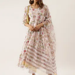 Divena Floral Printed Regular Pure Cotton Kurta With Trousers & Dupatta-picture-12