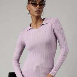 SHOWOFF Self Design Shirt Collar Acrylic Fitted Top-picture-36