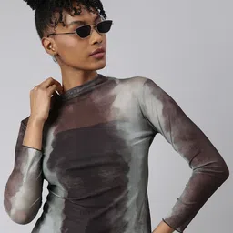 SHOWOFF Tie and Dye High Neck Net Fitted Top-image-92
