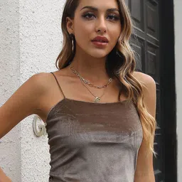 StyleCast Brown Shoulder Straps Fitted Top-image-0