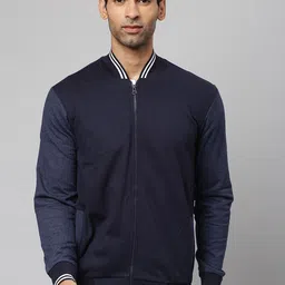Campus Sutra Men Navy Blue Cotton Colourblocked Windcheater Bomber Jacket-picture-36