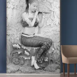 999Store White & Grey Beautiful Lady Palying Fluet Self-Adhesive Mural Wallpaper-image-21