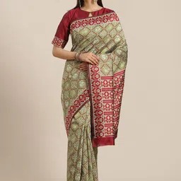 RAJGRANTH Green & Maroon Ethnic Motifs Ready to Wear Banarasi Saree-image-57