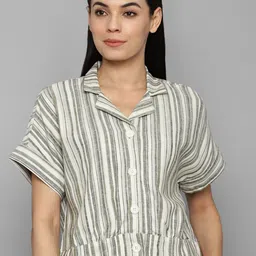 Allen Solly Woman Women Olive Green Striped Casual Shirt-picture-34