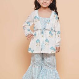 Aj DEZInES Girls Geometric Printed Regular Pure Cotton Kurti with Sharara & Shrug-picture-35