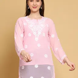 ADA Floral Embroidered Chikankari Kurti with Slip-picture-29