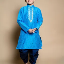 BAESD Boys Embroidered Mirror Work Straight Dupion Silk Kurta with Patiala-picture-19