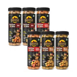 Eatopia Superfood Oat Bites - 2 BBQ + 2 Cheese Tomato + 2 Masala Crunch | Protein & Fibre enriched Diabetic friendly Healthy Snacks | Whole Grain, No Maida, Not fried, Non GMO, Gluten Free - Pack of 6 image 1