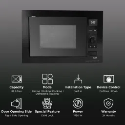 KAFF KB5A 34L Built-in Microwave Oven with Digital Display (Black) image 3