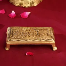 PujaNPujari Gold Toned Textured Rectangle Brass Pooja Chowki-picture-14