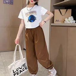StyleCast Girls White Printed Pure Cotton T-shirt with Trouser-picture-35
