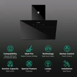 FABER HOOD ZENITH FL HC SC BK IN 90cm 1400m3/hr Ductless Auto Clean Wall Mounted Chimney with Odor Sensor (Black) image 3