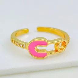 ZIVOM 18K Gold-Plated Enamel AD Studded Adjustable Finger Ring-picture-30