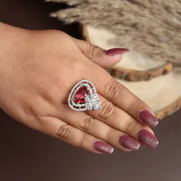 RHOSYN Silver-Plated Cubic Zirconia & American Diamond Studded Cocktail Adjustable Ring-picture-10