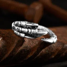 Roadster Oxidised Silver-Plated Handcrafted Dragon Claw Adjustable Finger Ring image 5