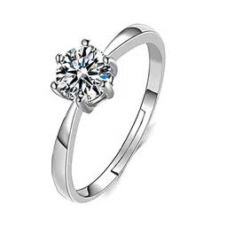 Yellow Chimes 925 Sterling Silver Rhodium-Plated Crystal Studded Adjustable Finger Ring-picture-17