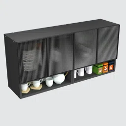 specialitypanels Aluminium Black Profile 4 Fluted Glass handless shutter with Space Organizer in Slate Grey Finish image 4