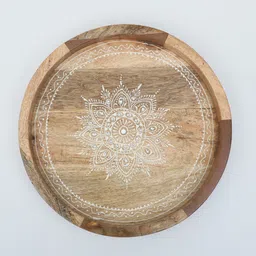 wooden home Mango Wood White Emboss Handpainted Rectangular Serving Tray in Natural Finish image 4