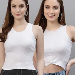 Friskers Pack Of 2 WhiteSolid Fitted Tops-picture-19