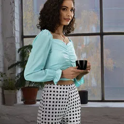 Tokyo Talkies Blue Sweetheart Neck Crop Top-image-72