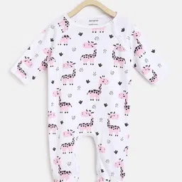 berrytree Infant Kids White & Pink Printed Slim Fit Organic Cotton Sleepsuit-picture-52