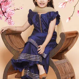Modish Couture Girls Mukaish Detail Pure Silk Kurta with Palazzos & With Dupatta-picture-13