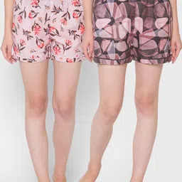 FashionRack Women Pack Of 2 Pink & Black Printed Cotton Lounge Shorts-picture-18