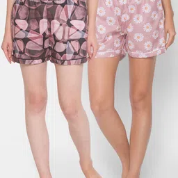 FashionRack Women Purple & Pink Pack Of 2 Printed Lounge Shorts-picture-17