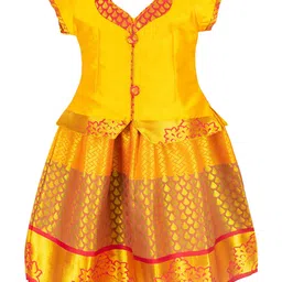 AMIRTHA FASHION Girls Gold-Toned & Red Embellished Thread Work Ready to Wear Lehenga &-picture-10