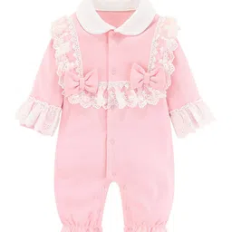 StyleCast Infants Girls Self Design Shirt Collar Ruffles Cotton Rompers-picture-11