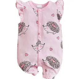 StyleCast Infant Girls Pink Conversational Printed Flutter Sleeves Pure Cotton Rompers-picture-58