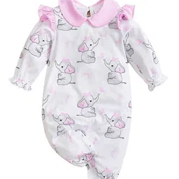 StyleCast Infant Girls Pink Printed Peter Pan Collar Ruffled Cotton Rompers-picture-53