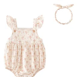 StyleCast Infant Girls White Floral Printed Bodysuit With Headband-image-89