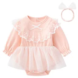 StyleCast Infant Pink Self Design Cotton Bodysuit With Headband-picture-14
