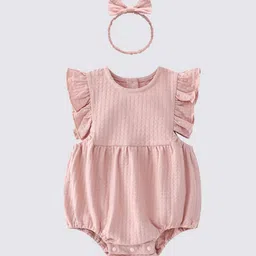 StyleCast Infants Girls Pink Cotton Rompers With Hairband-picture-38