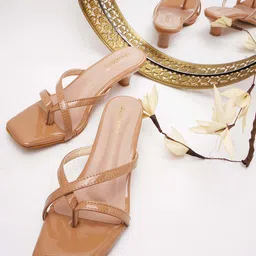 DressBerry Tan Brown Open Toe Kitten Heels-picture-35