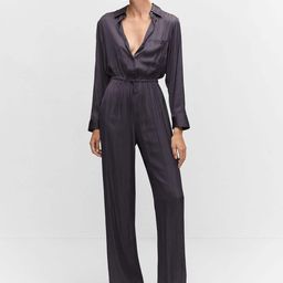 MANGO Waist Tie-Ups Satin Finish Basic Jumpsuit-picture-43
