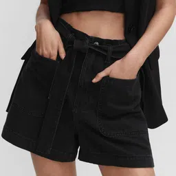 MANGO Women Loose Fit High-Rise Denim Shorts with Belt-picture-15