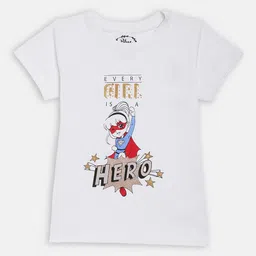 Blue Giraffe Girls White Printed Round Neck T-shirt-picture-52