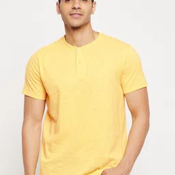 HARBOR N BAY Men Yellow Henley Neck T-shirt-image-3
