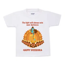 KNITROOT Unisex Kids White & Yellow Dussehra Printed T-shirt-picture-19
