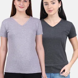 Fleximaa Women Set Of 2 Grey & Charcoal V-Neck T-shirt-picture-23