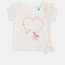 Pantaloons Baby Girls White & Orange Striped Ruffles Cotton Top-picture-54