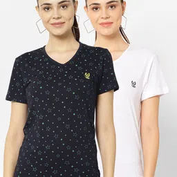 VIMAL JONNEY Pack-2 Women Navy Blue & White V-Neck T-shirt-image-13